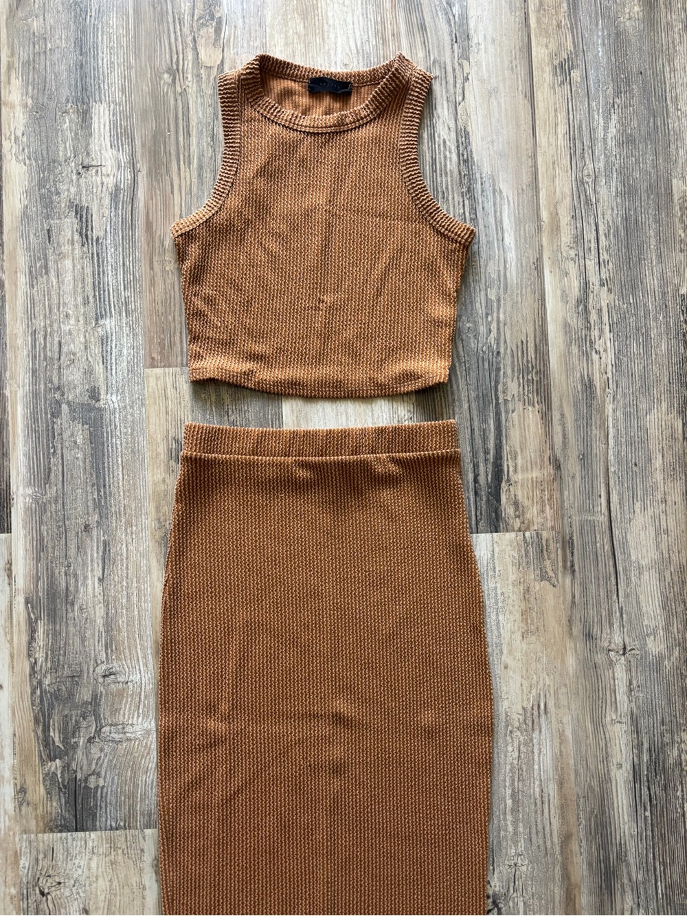 Ribbed Knit Midi Skirt in Rust